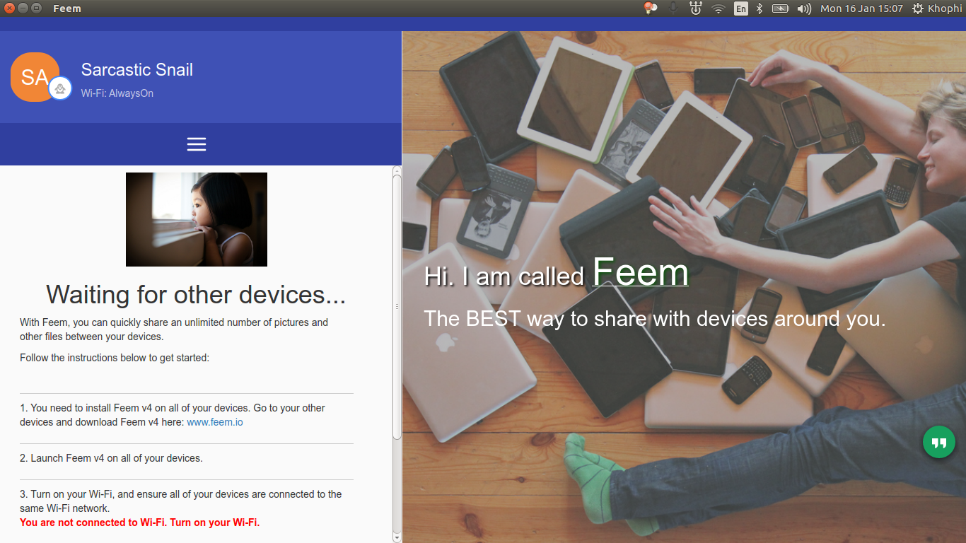 Use feem app to transfer files from pc to phone
